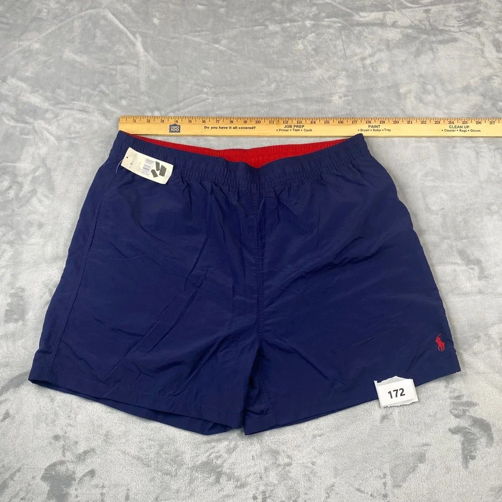 Vintage Polo Ralph Lauren Mens Swim Trunks XXL Blue Red Pony Logo Nylon Mesh NWT